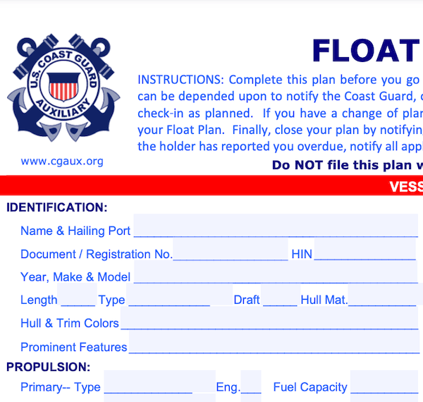 us coastguard float plan example and recommendation